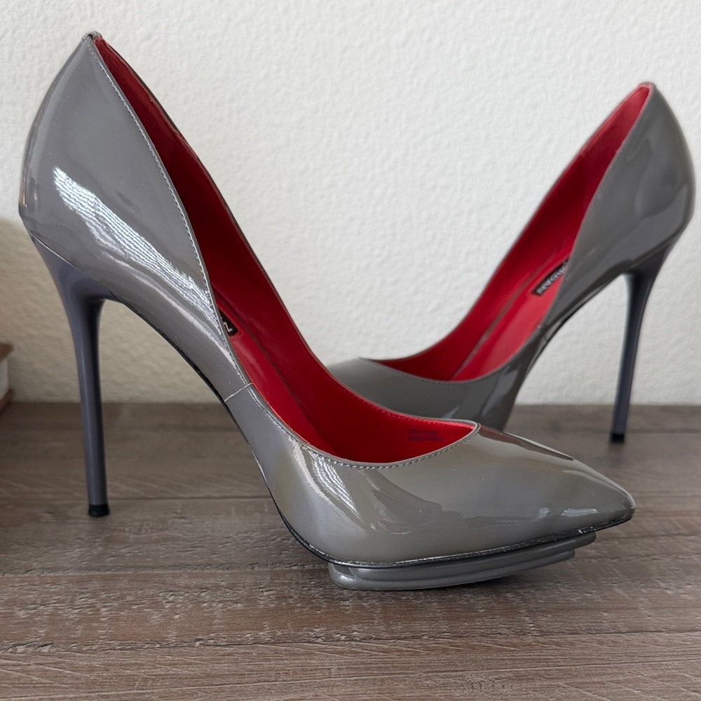 Charles Jourdan Gray Heels with Red Interior